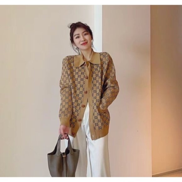 Gucci Brown logo jacquard full-print wool cardigan - Picture 7 of 7